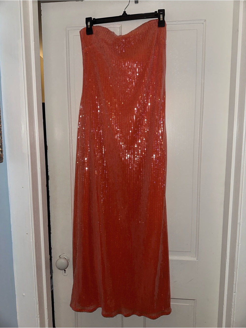 Anthropologie Strapless Sequin Maxi Dress in Coral